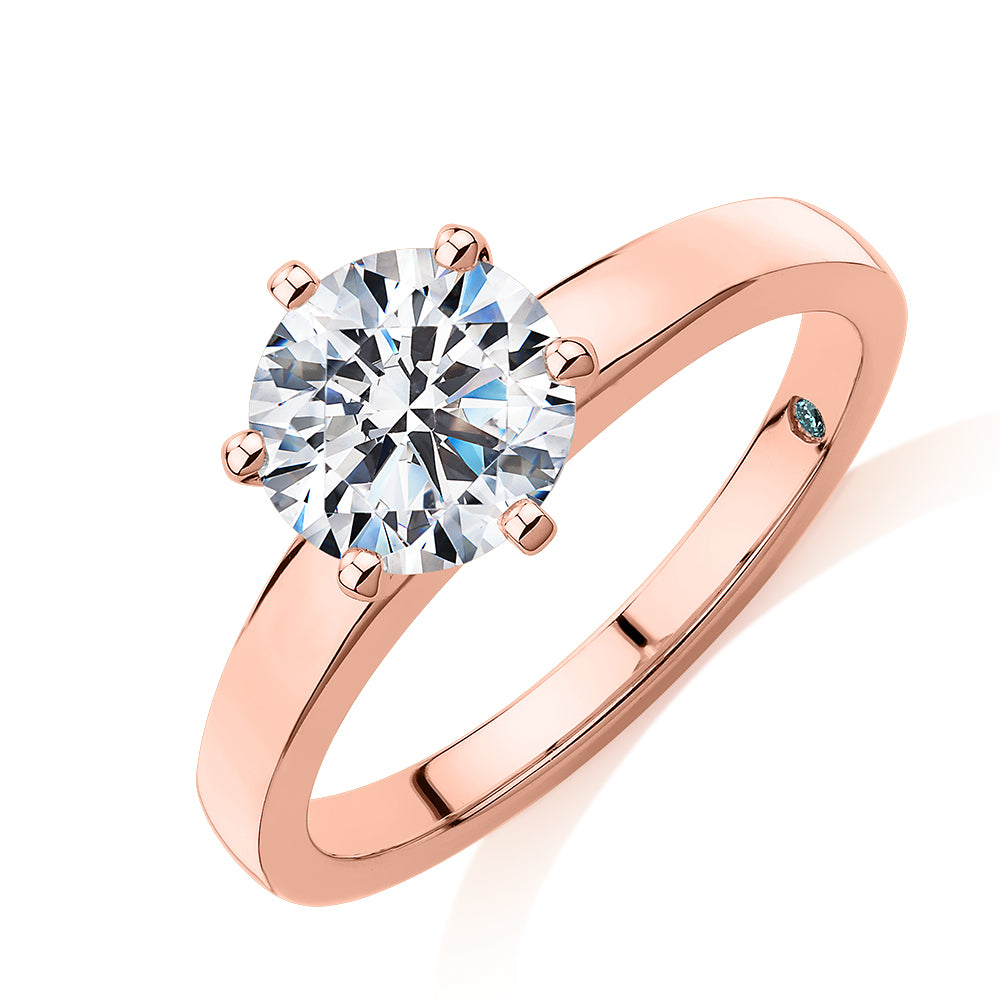 Premium Certified Lab-Grown Diamond, 1.50 carat round brilliant solitaire engagement ring in 14 carat rose gold
