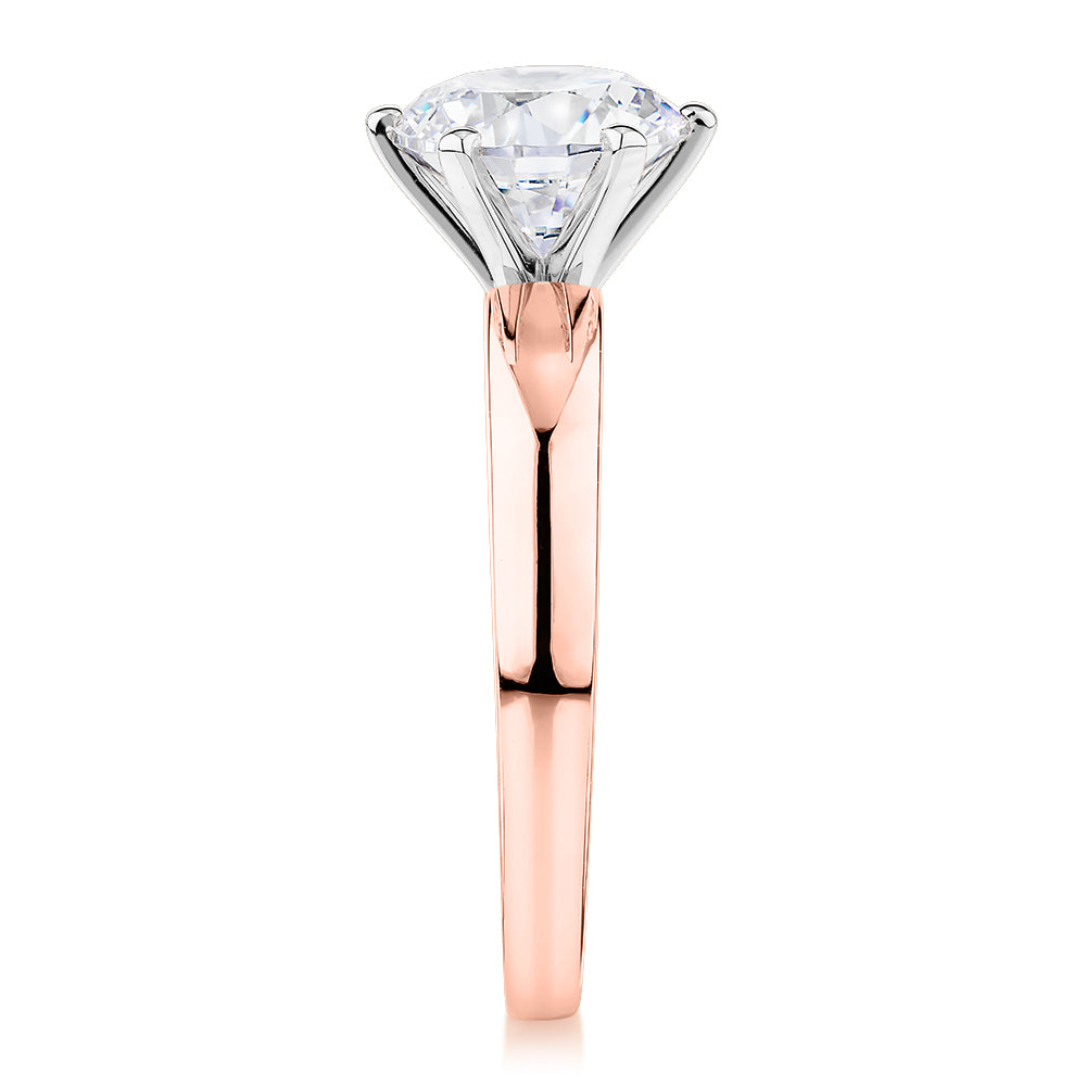 Premium Certified Lab-Grown Diamond, 3.00 carat round brilliant solitaire engagement ring in 14 carat rose and white gold