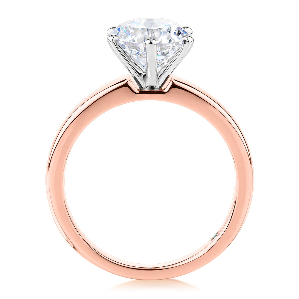 Premium Certified Lab-Grown Diamond, 3.00 carat round brilliant solitaire engagement ring in 14 carat rose and white gold