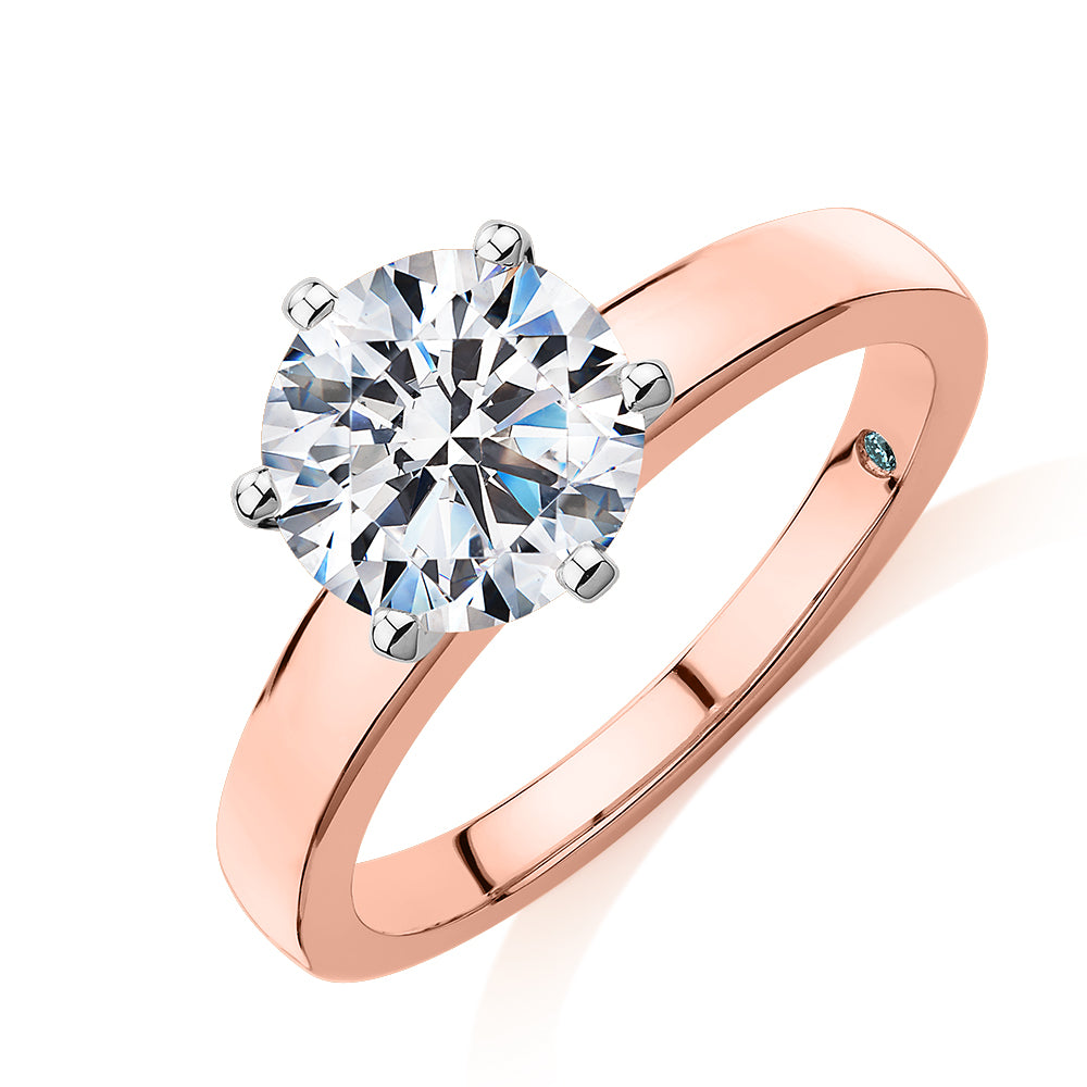 Premium Certified Lab-Grown Diamond, 3.00 carat round brilliant solitaire engagement ring in 14 carat rose and white gold