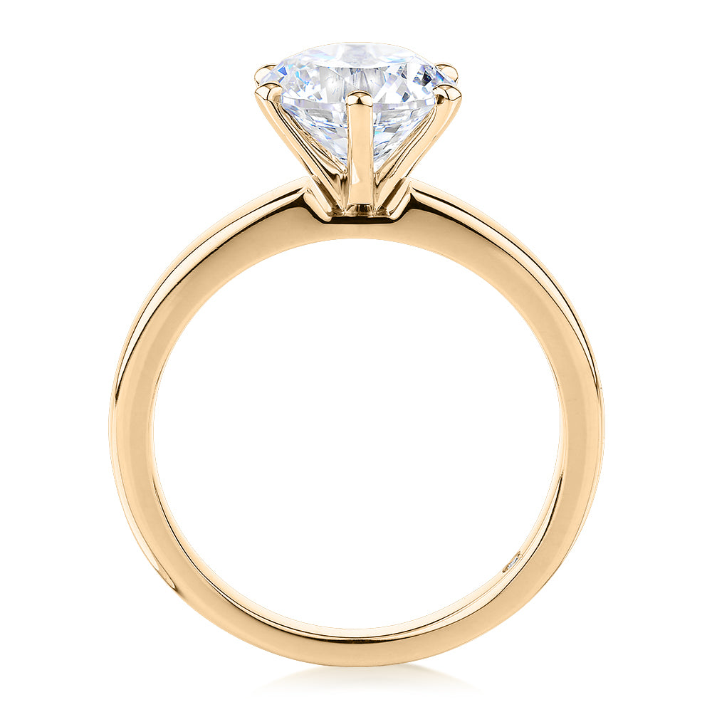Signature Simulant Diamond 2.00 carat* round brilliant solitaire engagement ring in 14 carat yellow gold