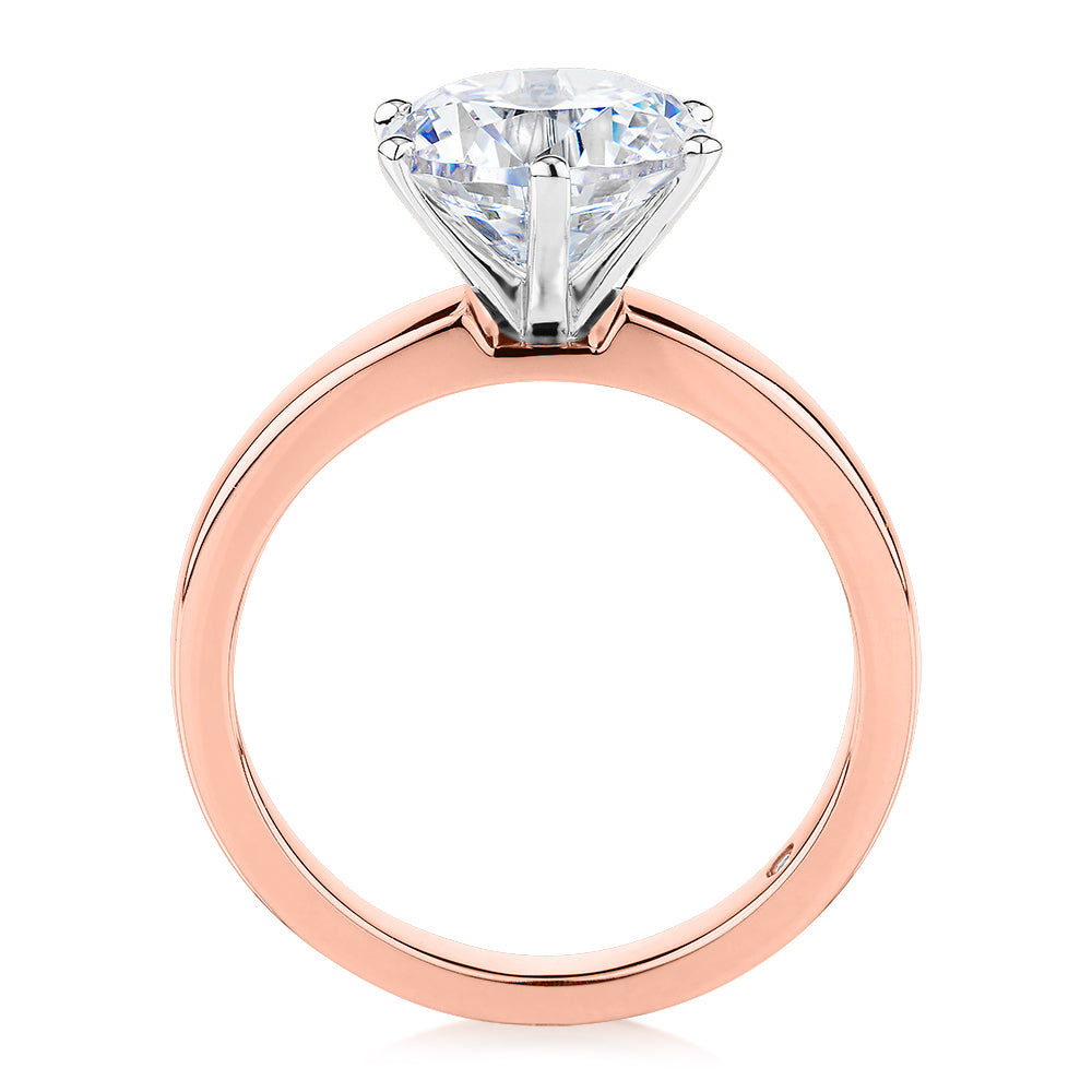 Signature Simulant Diamond 3.00 carat* round brilliant solitaire engagement ring in 14 carat rose and white gold