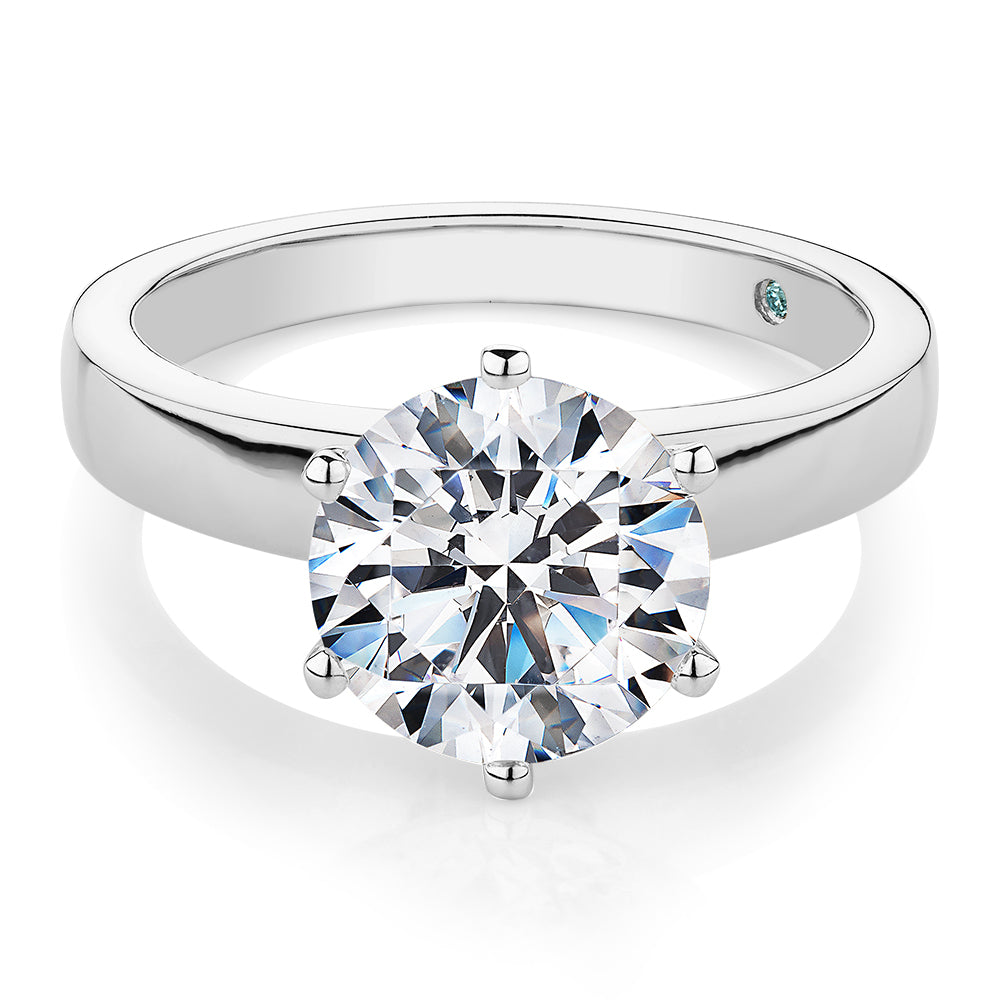 Premium Certified Lab-Grown Diamond, 3.00 carat round brilliant solitaire engagement ring in 14 carat white gold