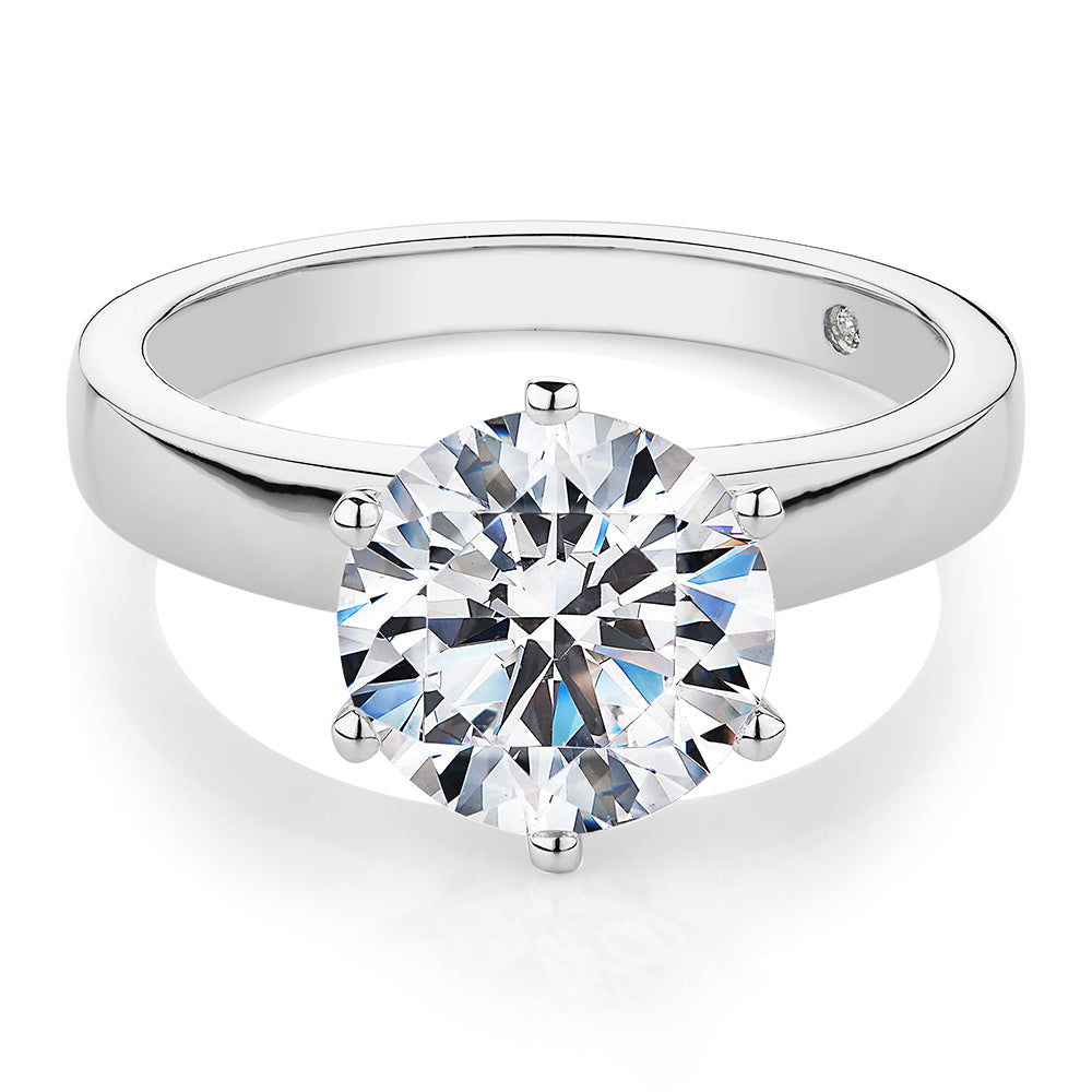 Signature Simulant Diamond 3.00 carat* round brilliant solitaire engagement ring in 14 carat white gold