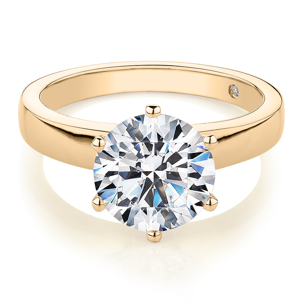 Signature Simulant Diamond 3.00 carat* round brilliant solitaire engagement ring in 14 carat yellow gold