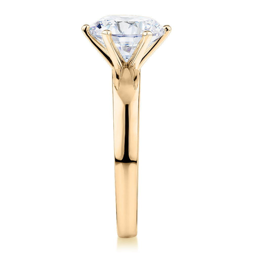 Signature Simulant Diamond 3.00 carat* round brilliant solitaire engagement ring in 14 carat yellow gold