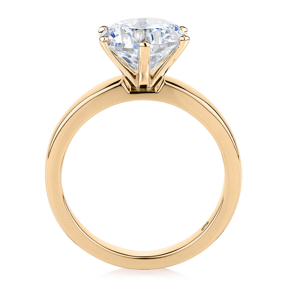 Signature Simulant Diamond 3.00 carat* round brilliant solitaire engagement ring in 14 carat yellow gold