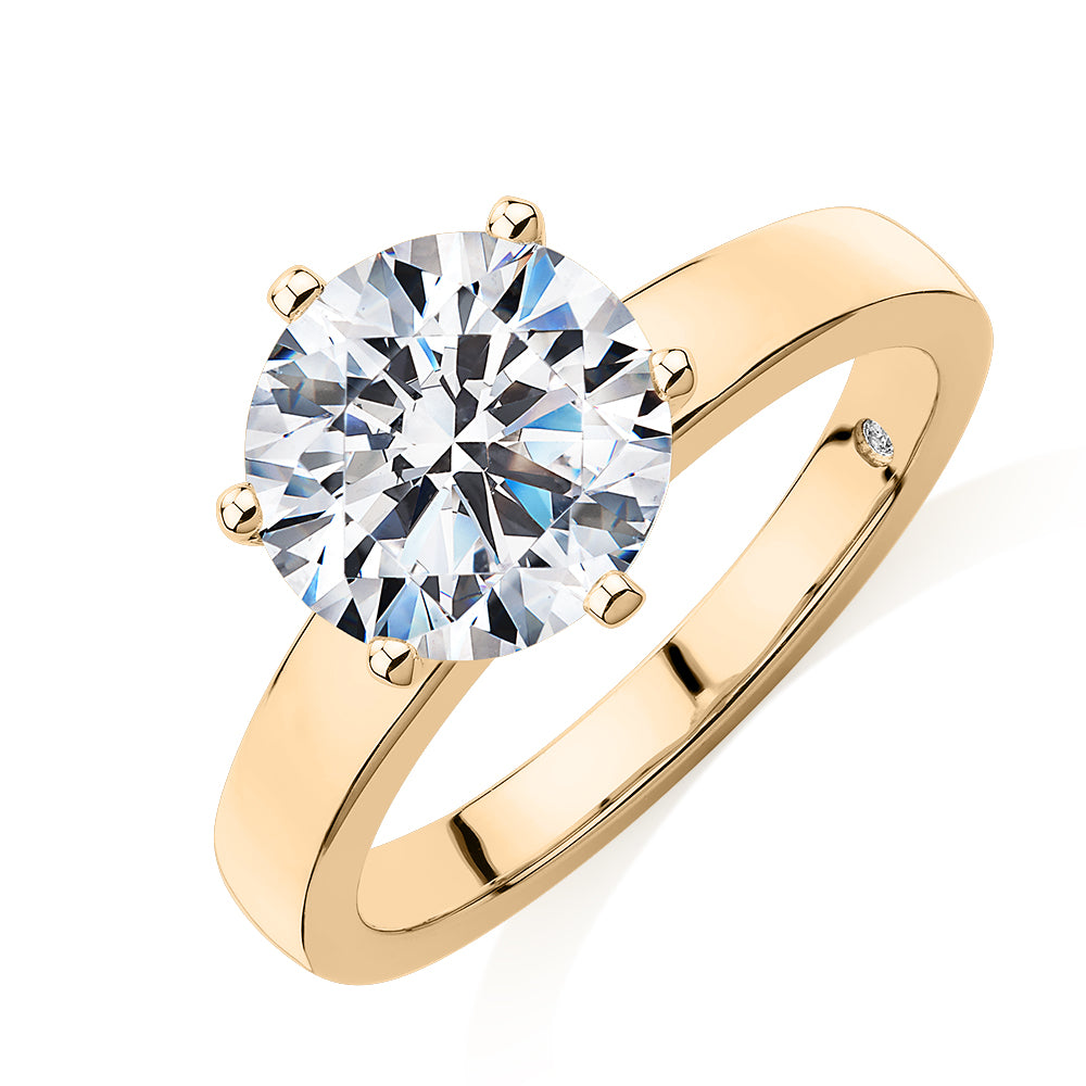 Signature Simulant Diamond 3.00 carat* round brilliant solitaire engagement ring in 14 carat yellow gold