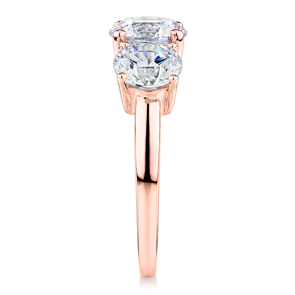 Signature Simulant Diamond 3.70 carat* TW round brilliant cut three stone engagement ring in 10 carat rose gold