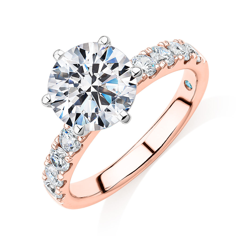 Premium Certified Lab-Grown Diamond, 3.62 carat TW round brilliant shouldered engagement ring in 14 carat rose and white gold