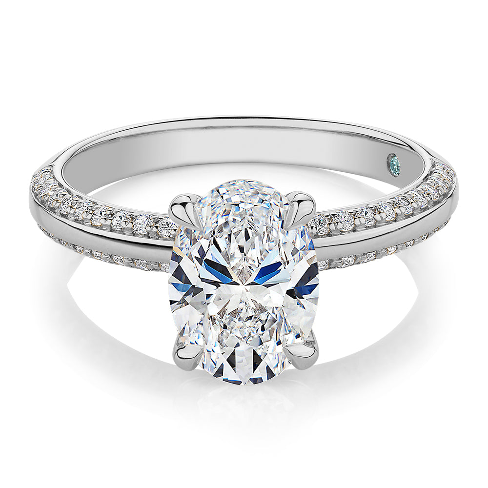 Premium Certified Lab-Grown Diamond 2.24 carat TW oval cut shouldered engagement ring in 14 carat white gold