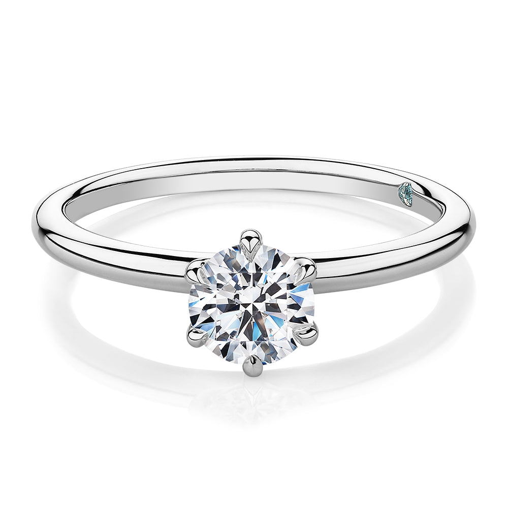 Premium Certified Laboratory Created Diamond, 0.70 carat round brilliant solitaire engagement ring in 14 carat white gold