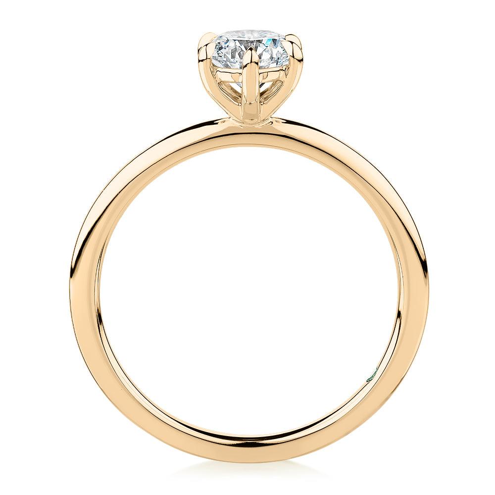 Premium Certified Laboratory Created Diamond, 0.70 carat round brilliant solitaire engagement ring in 18 carat yellow gold