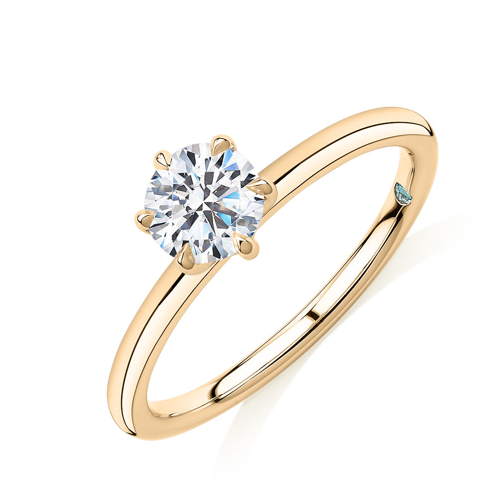 Premium Certified Laboratory Created Diamond, 0.70 carat round brilliant solitaire engagement ring in 18 carat yellow gold