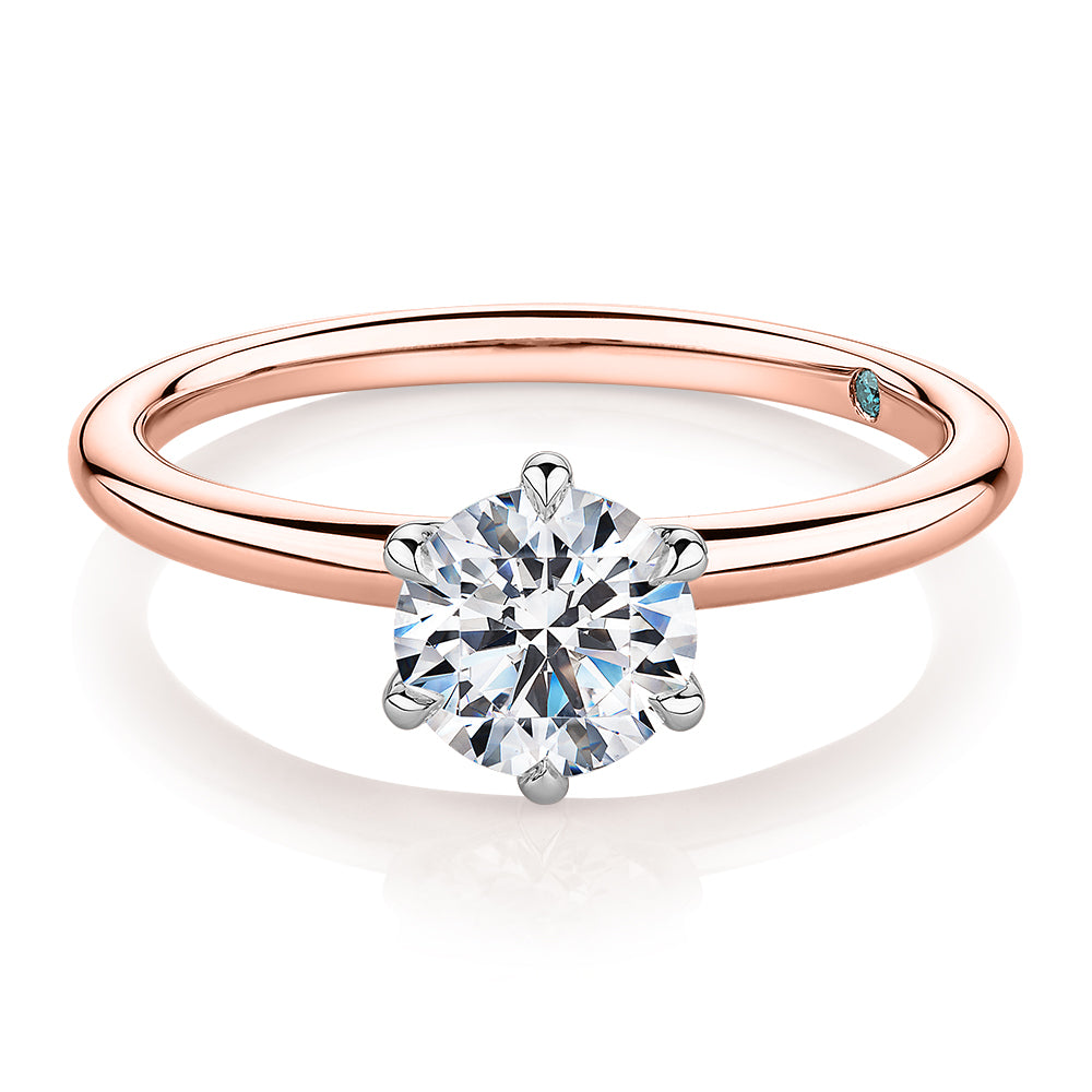 Premium Certified Laboratory Created Diamond, 1.00 carat round brilliant solitaire engagement ring in 18 carat rose and white gold