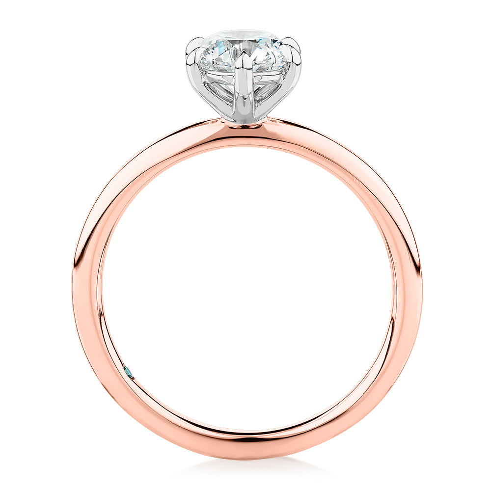 Premium Certified Laboratory Created Diamond, 1.00 carat round brilliant solitaire engagement ring in 18 carat rose and white gold