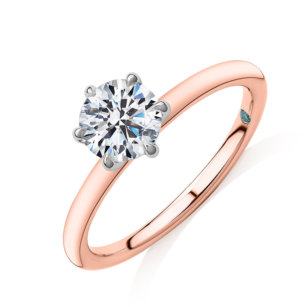 Premium Certified Laboratory Created Diamond, 1.00 carat round brilliant solitaire engagement ring in 18 carat rose and white gold