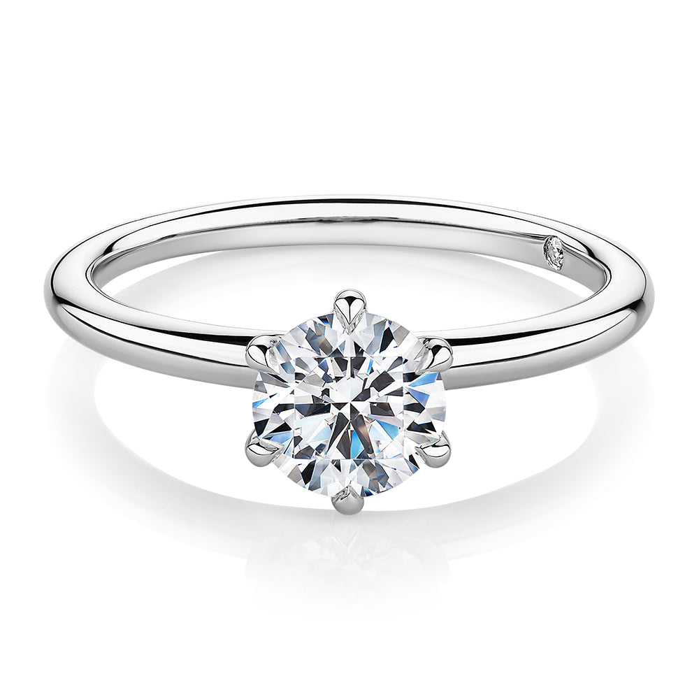 Signature Simulant Diamond 1.00 carat* round brilliant solitaire engagement ring in 14 carat white gold