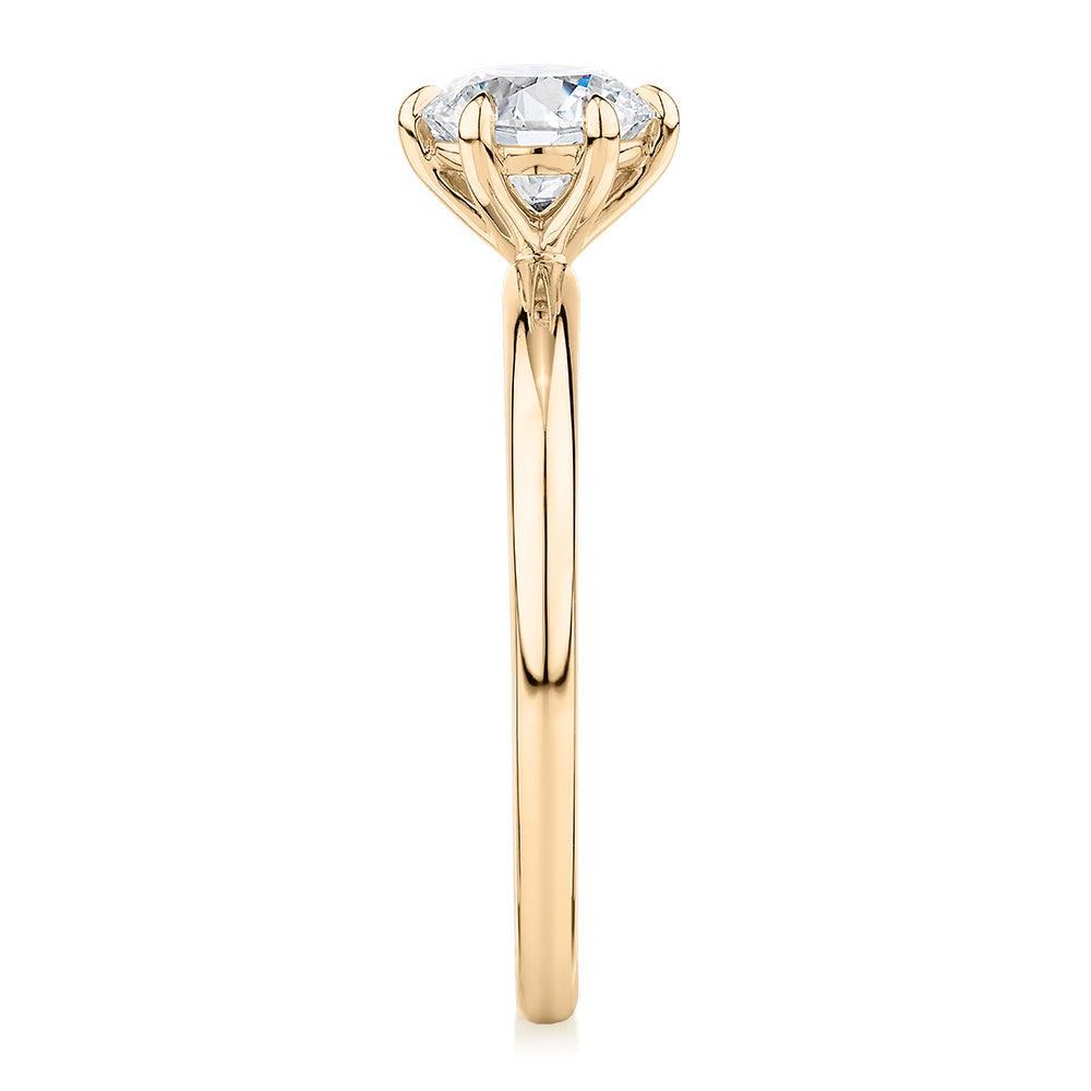 Signature Simulant Diamond 1.00 carat* round brilliant solitaire engagement ring in 14 carat yellow gold