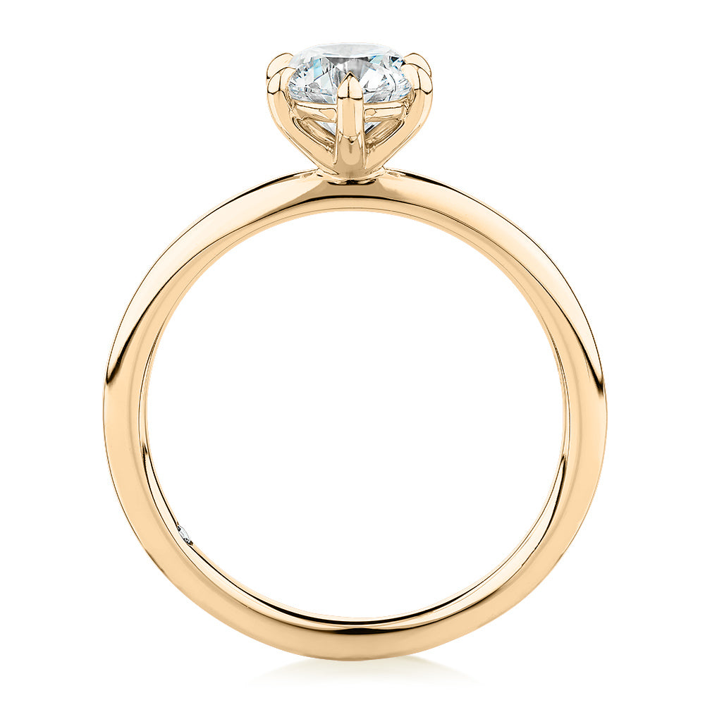 Signature Simulant Diamond 1.00 carat* round brilliant solitaire engagement ring in 14 carat yellow gold