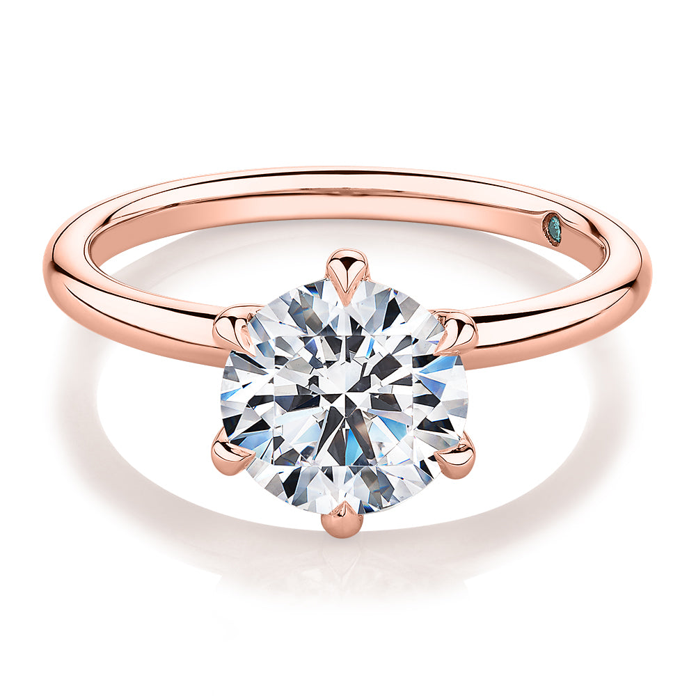 Premium Certified Lab-Grown Diamond, 2.00 carat round brilliant solitaire engagement ring in 14 carat rose gold