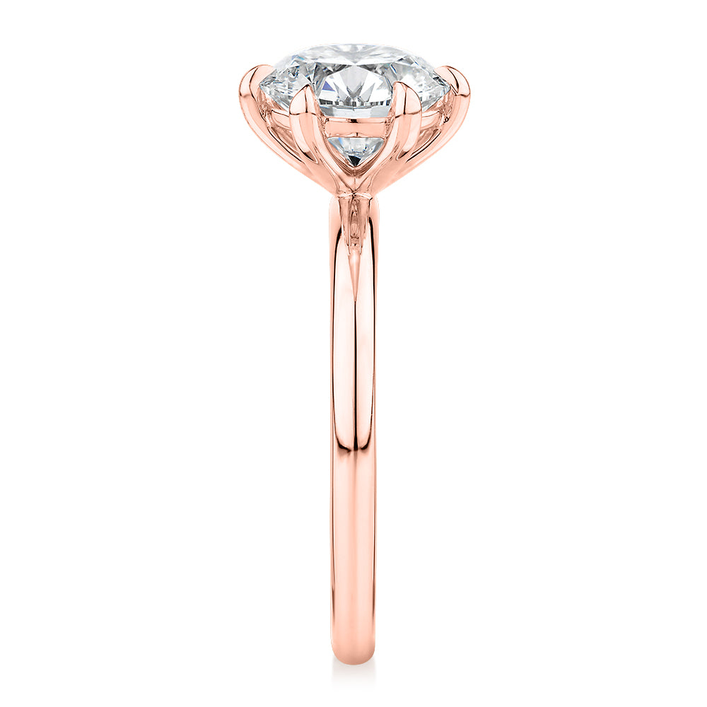 Premium Certified Lab-Grown Diamond, 2.00 carat round brilliant solitaire engagement ring in 14 carat rose gold
