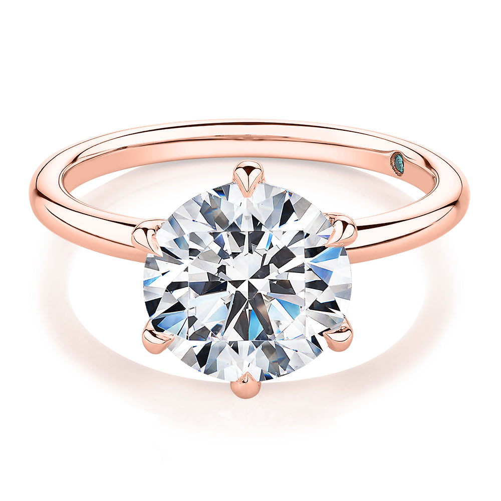 Premium Certified Laboratory Created Diamond, 3.00 carat round brilliant solitaire engagement ring in 18 carat rose gold