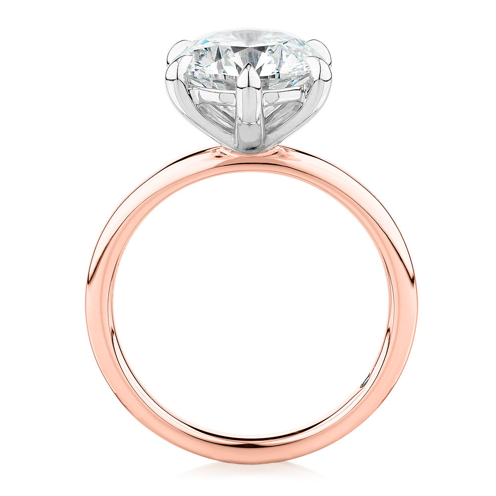 Signature Simulant Diamond 3.00 carat* round brilliant solitaire engagement ring in 14 carat rose and white gold