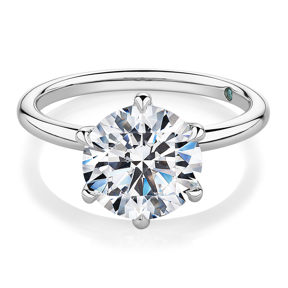 Premium Certified Laboratory Created Diamond, 3.00 carat round brilliant solitaire engagement ring in 14 carat white gold