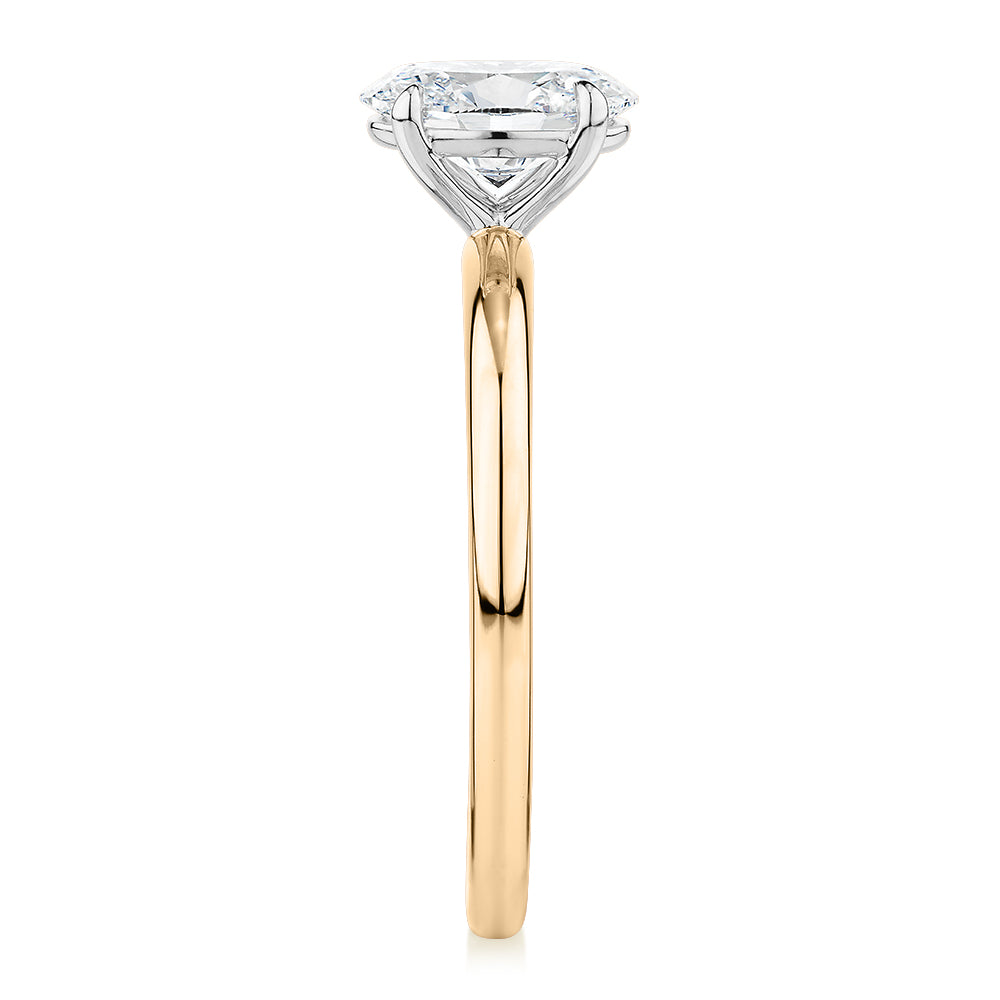 Premium Certified Lab-Grown Diamond, 1.00 carat oval solitaire engagement ring in 14 carat yellow and white gold
