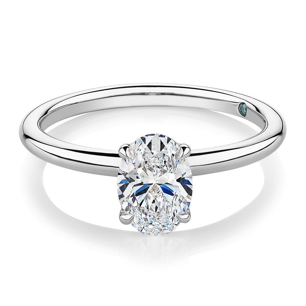 Premium Certified Laboratory Created Diamond, 1.00 carat oval solitaire engagement ring in 14 carat white gold