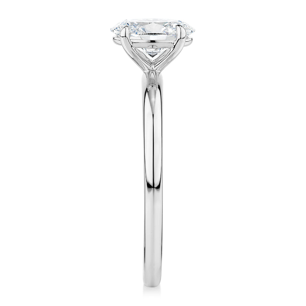 Premium Certified Laboratory Created Diamond, 1.00 carat oval solitaire engagement ring in 14 carat white gold