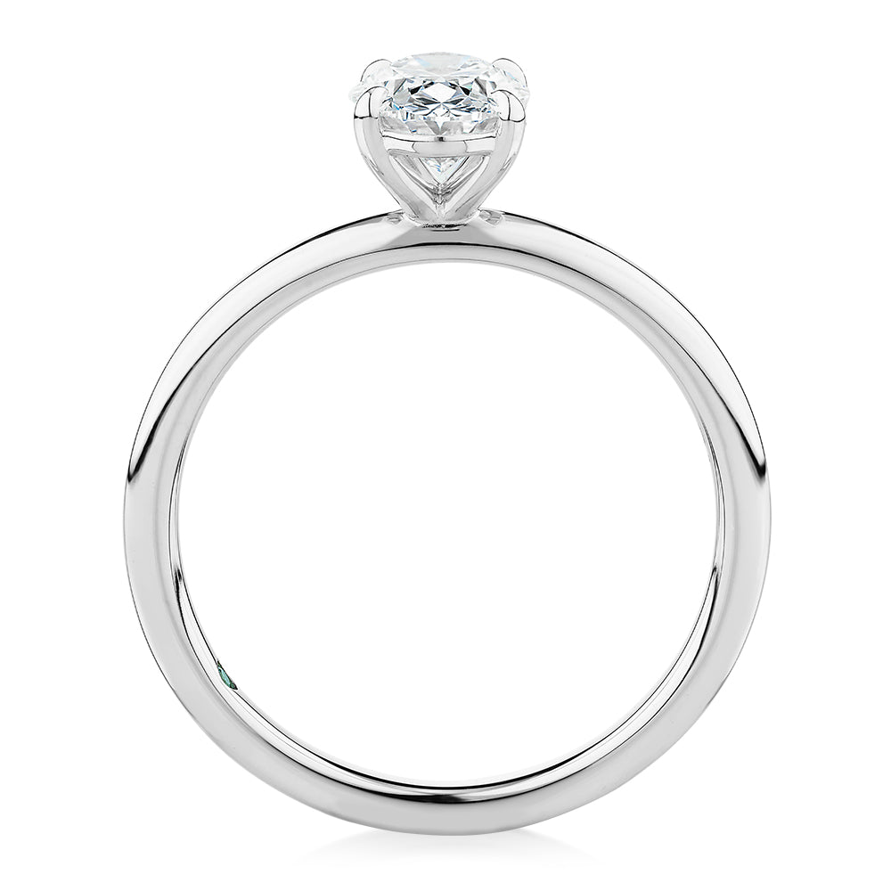 Premium Certified Laboratory Created Diamond, 1.00 carat oval solitaire engagement ring in 14 carat white gold