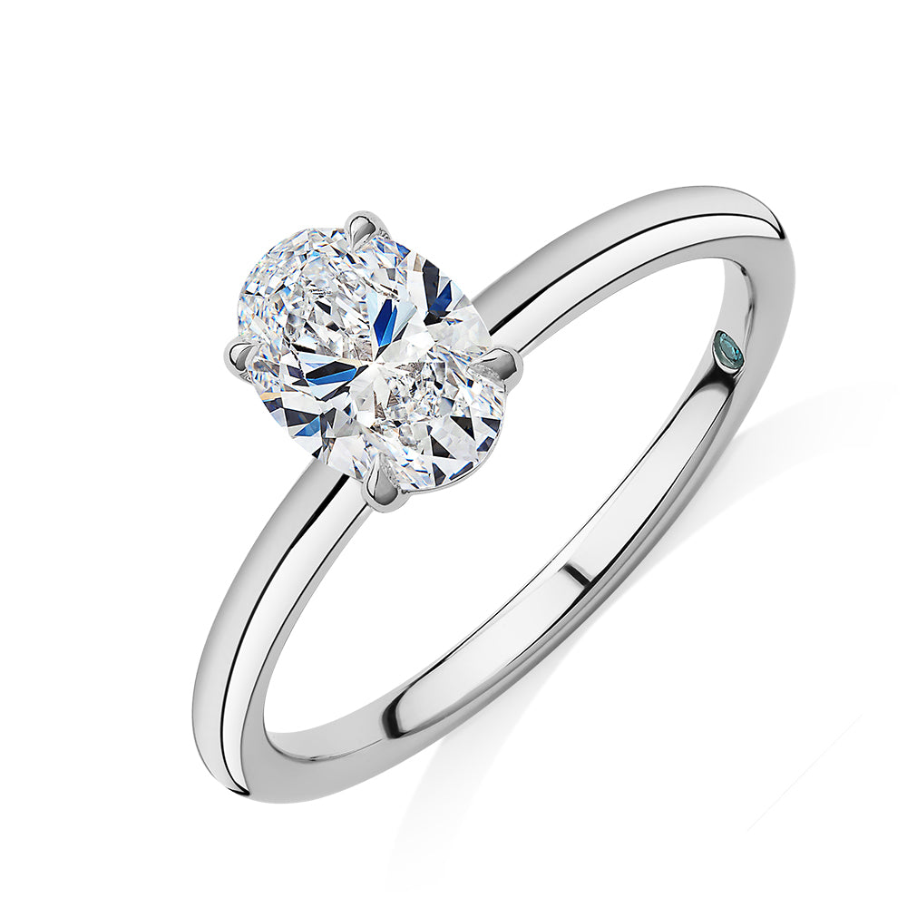 Premium Certified Laboratory Created Diamond, 1.00 carat oval solitaire engagement ring in 14 carat white gold