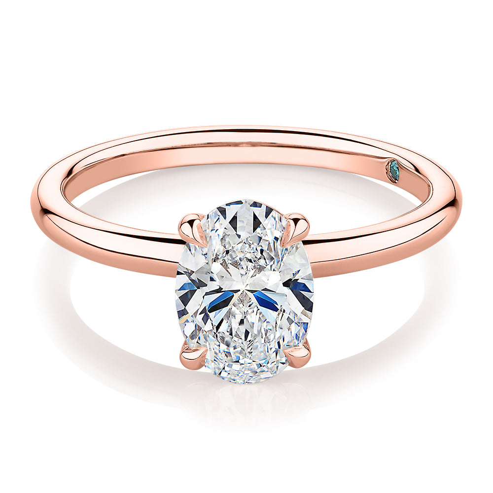 Premium Certified Lab-Grown Diamond, 1.50 carat oval solitaire engagement ring in 14 carat rose gold