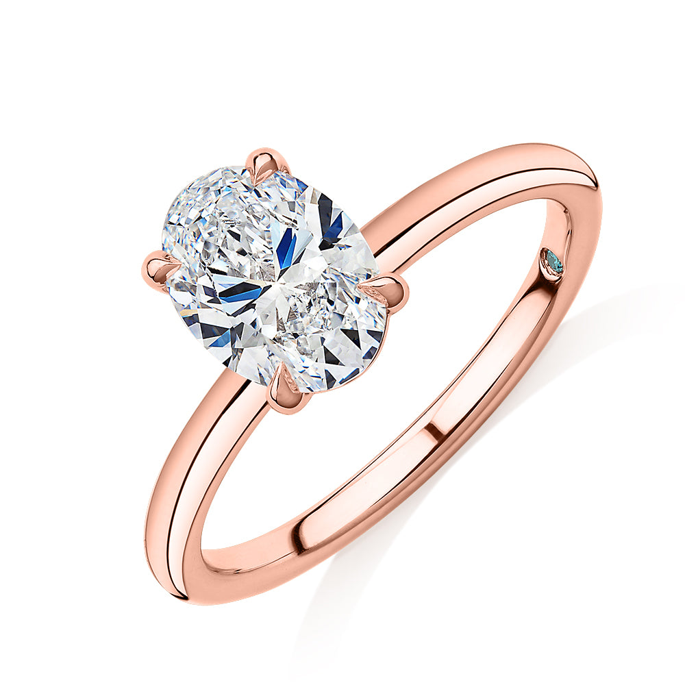 Premium Certified Lab-Grown Diamond, 1.50 carat oval solitaire engagement ring in 14 carat rose gold