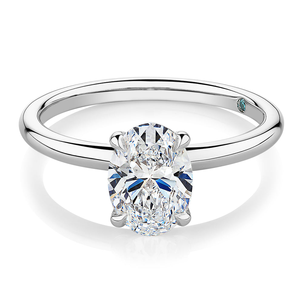 Premium Certified Lab-Grown Diamond, 1.50 carat oval solitaire engagement ring in 14 carat white gold