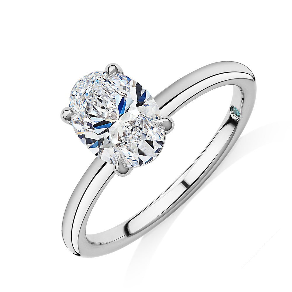 Premium Certified Lab-Grown Diamond, 1.50 carat oval solitaire engagement ring in 14 carat white gold
