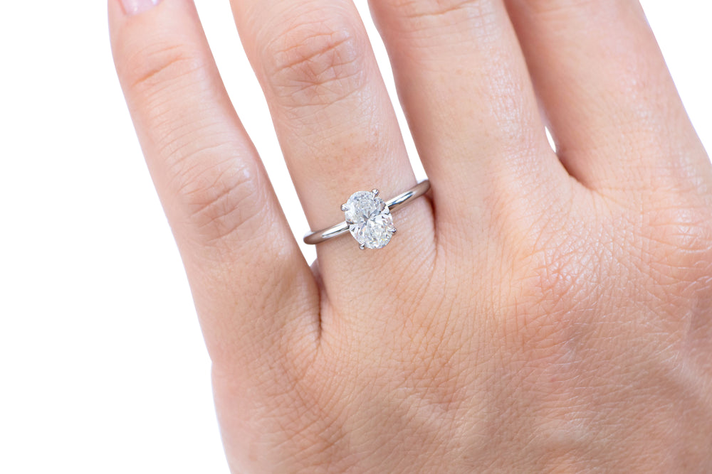 Premium Certified Lab-Grown Diamond, 1.50 carat oval solitaire engagement ring in 14 carat white gold