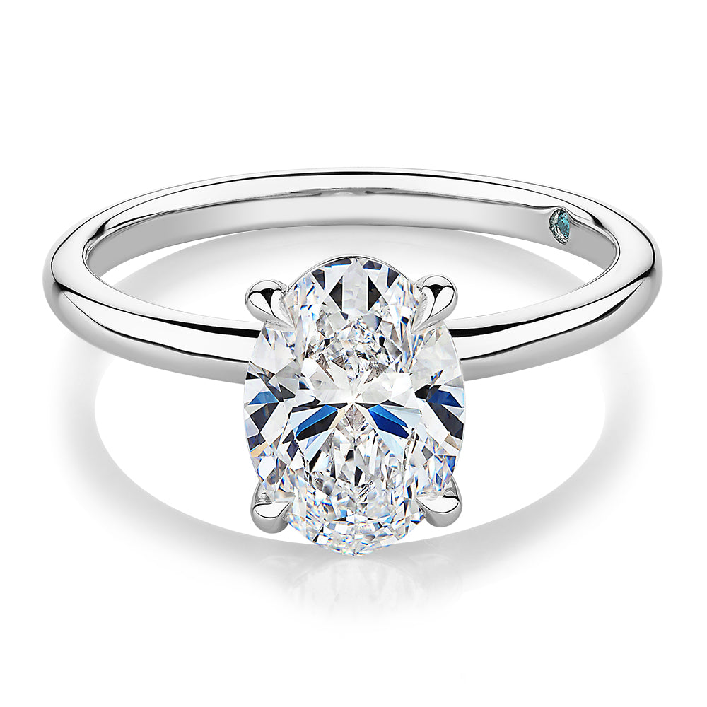 Premium Certified Lab-Grown Diamond, 2.00 carat oval solitaire engagement ring in 14 carat white gold