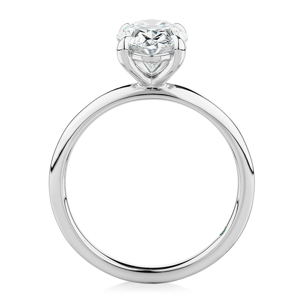 Premium Certified Lab-Grown Diamond, 2.00 carat oval solitaire engagement ring in 14 carat white gold