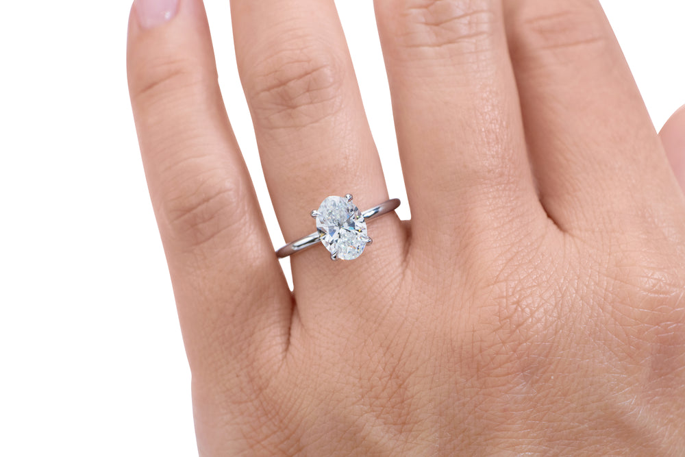 Premium Certified Lab-Grown Diamond, 2.00 carat oval solitaire engagement ring in 14 carat white gold