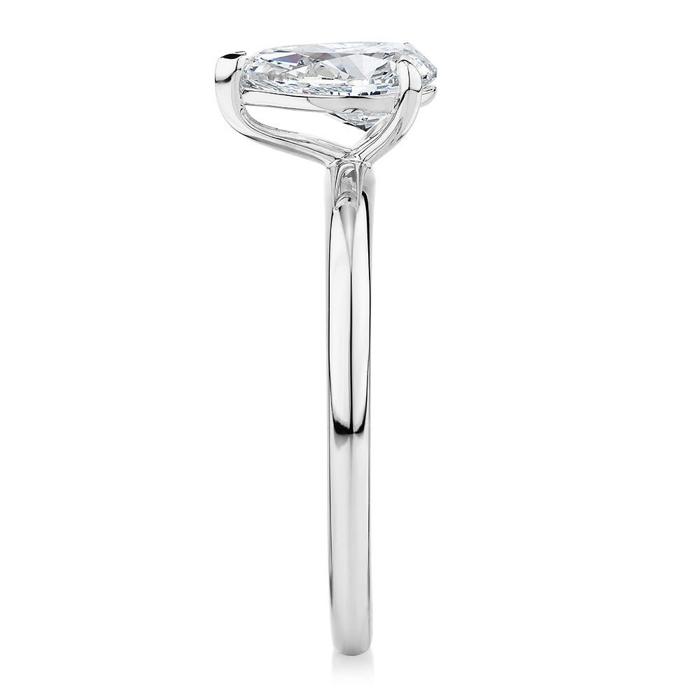 Premium Certified Laboratory Created Diamond, 1.00 carat pear solitaire engagement ring in 14 carat white gold