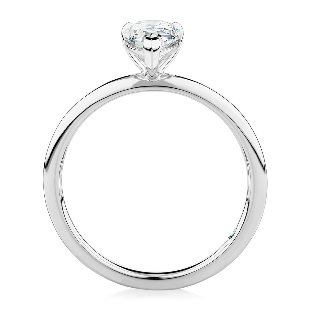 Premium Certified Laboratory Created Diamond, 1.00 carat pear solitaire engagement ring in 14 carat white gold