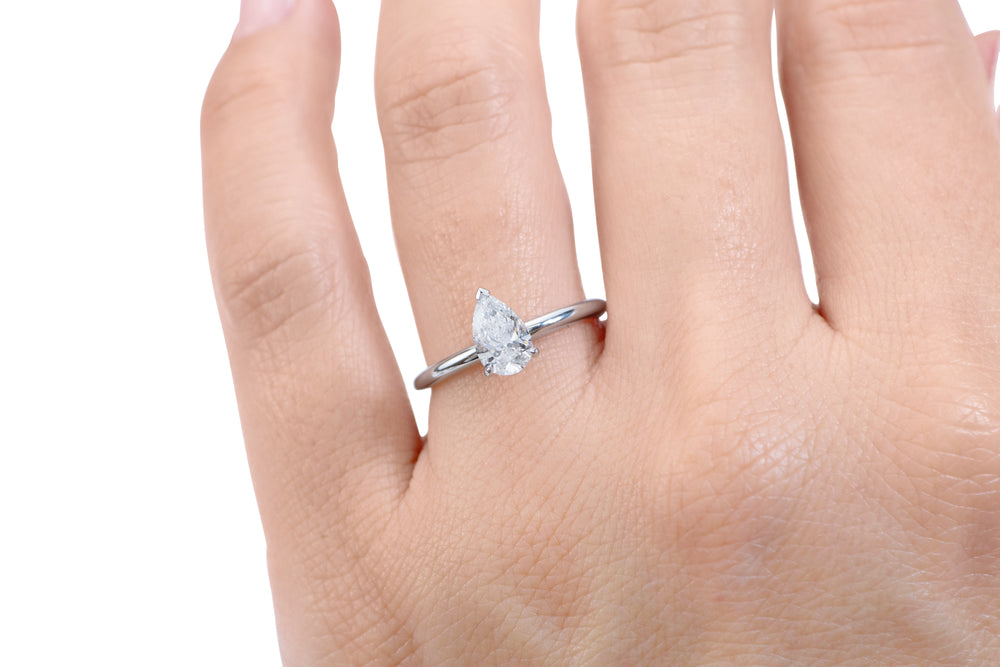 Premium Certified Lab-Grown Diamond, 1.00 carat pear solitaire engagement ring in 14 carat yellow and white gold