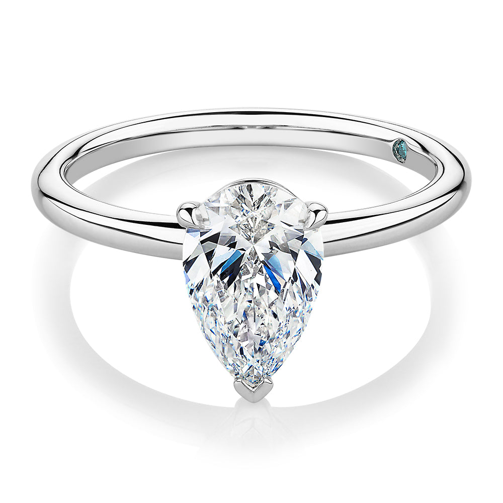 Premium Certified Laboratory Created Diamond, 1.50 carat pear solitaire engagement ring in platinum