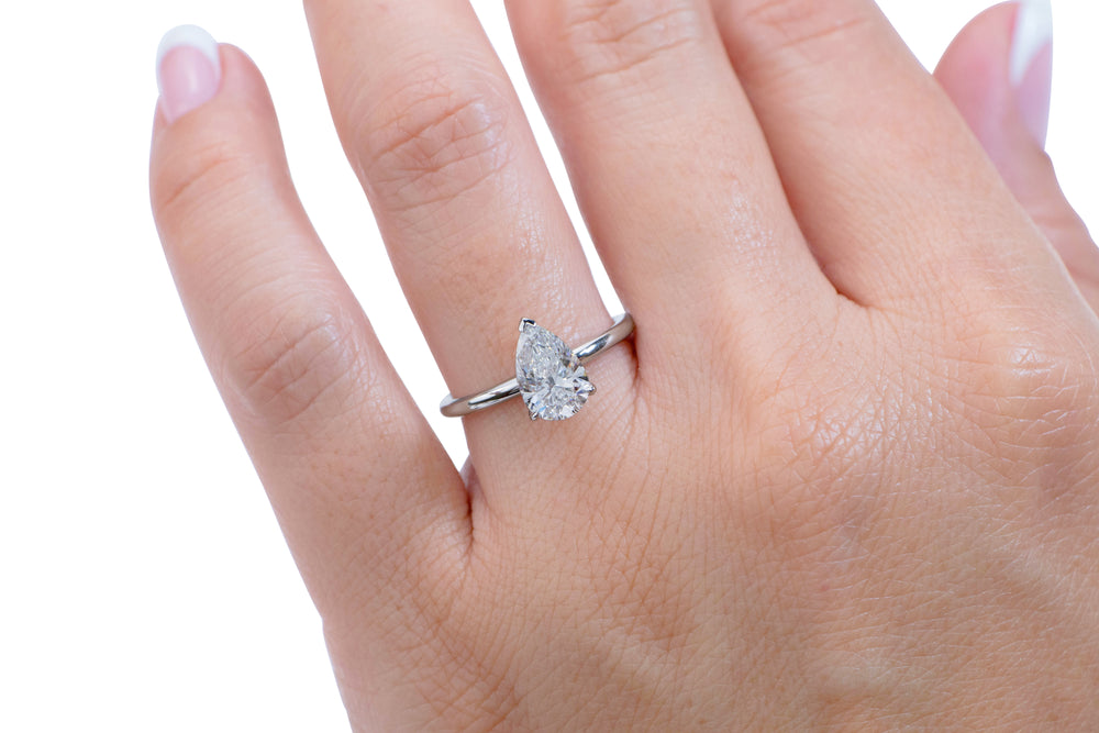 Premium Certified Lab-Grown Diamond, 1.50 carat pear solitaire engagement ring in platinum