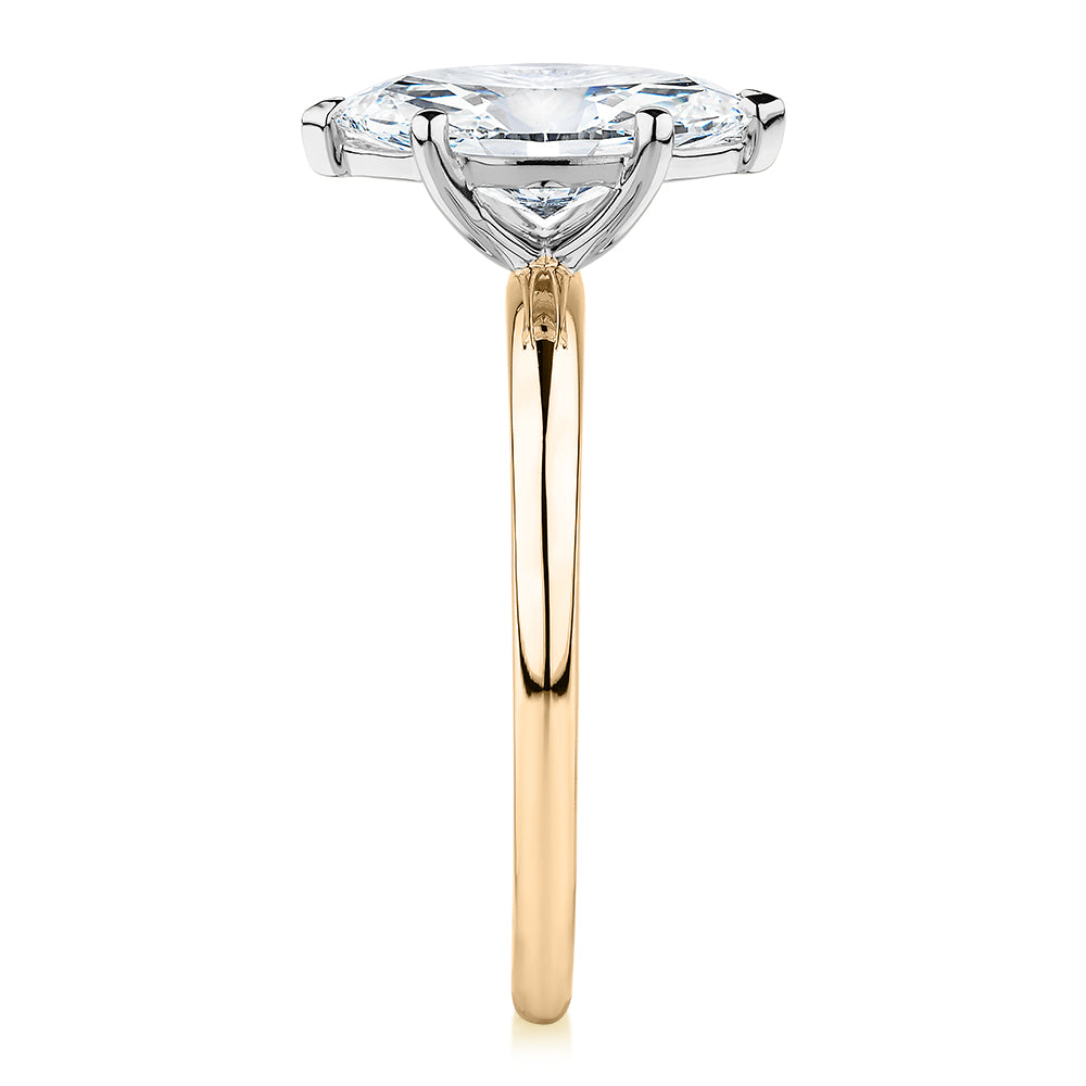Premium Certified Lab-Grown Diamond, 1.50 carat marquise solitaire engagement ring in 14 carat yellow and white gold