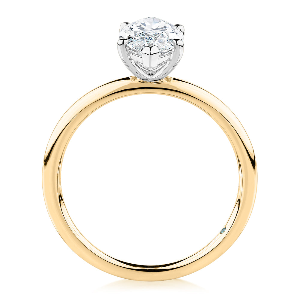 Premium Certified Lab-Grown Diamond, 1.50 carat marquise solitaire engagement ring in 14 carat yellow and white gold