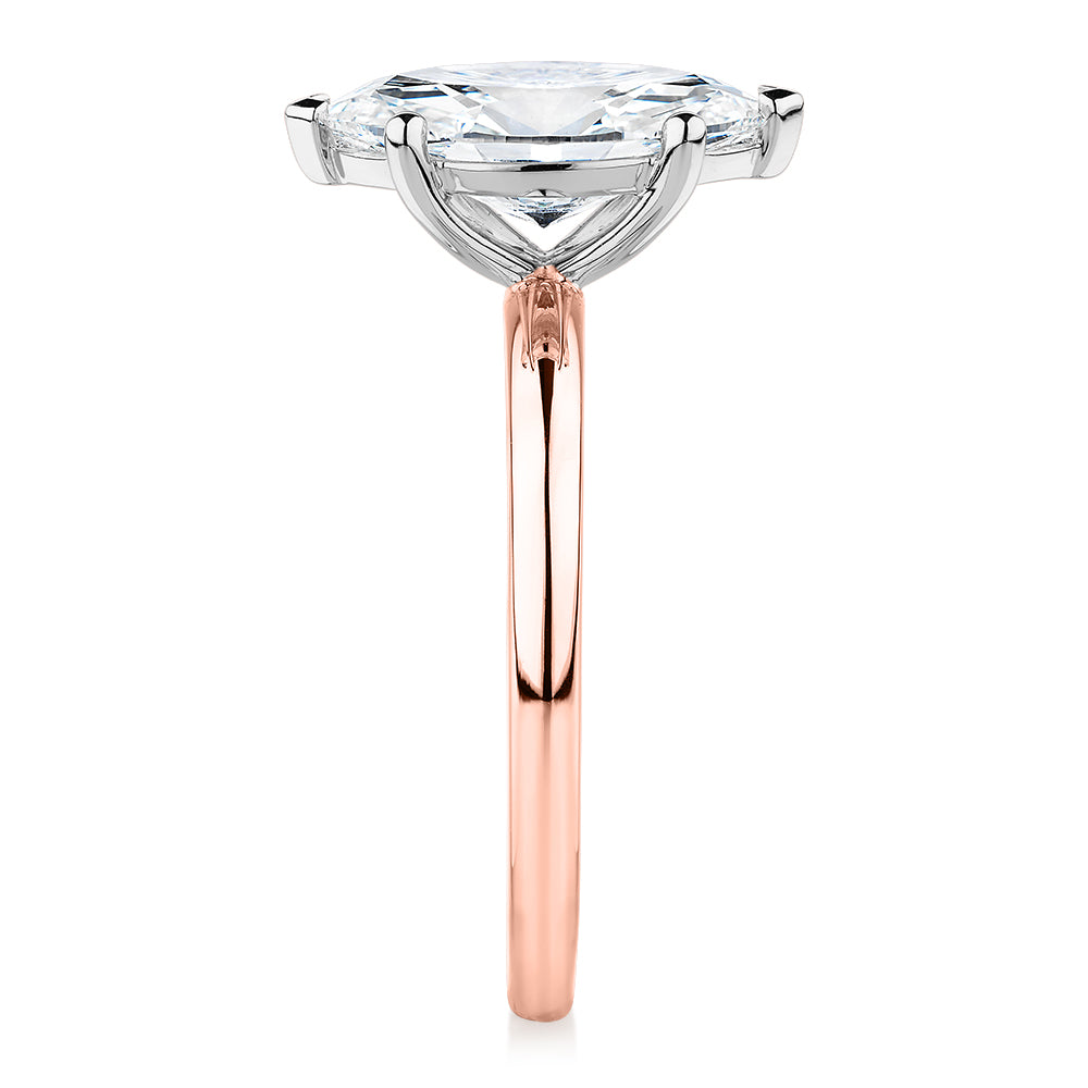 Premium Certified Lab-Grown Diamond, 2.00 carat marquise solitaire engagement ring in 14 carat rose and white gold